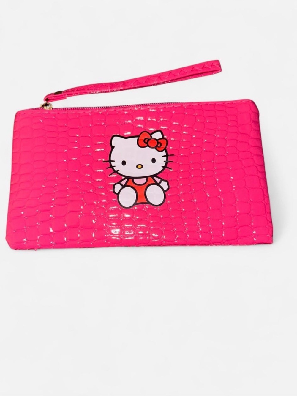 Hello Kitty Hot Pink Faux-Croc Wristlet Pouch
